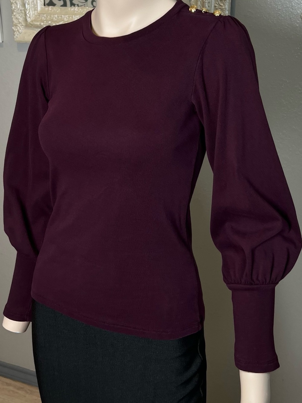 Lauren Ralph Lauren Classic Puff-Sleeve Women's Top in Deep Plum